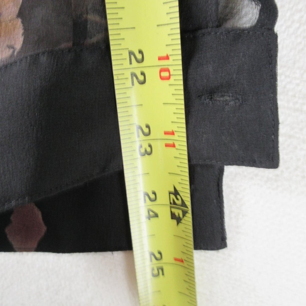Robbie Bee Sheer Black Silk Button Down Shirt Size 10 Pink Flowers - Picture 9 of 10